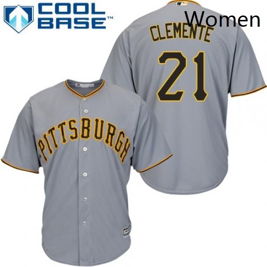 Womens Majestic Pittsburgh Pirates 21 Roberto Clemente Replica Grey Road Cool Base MLB Jersey