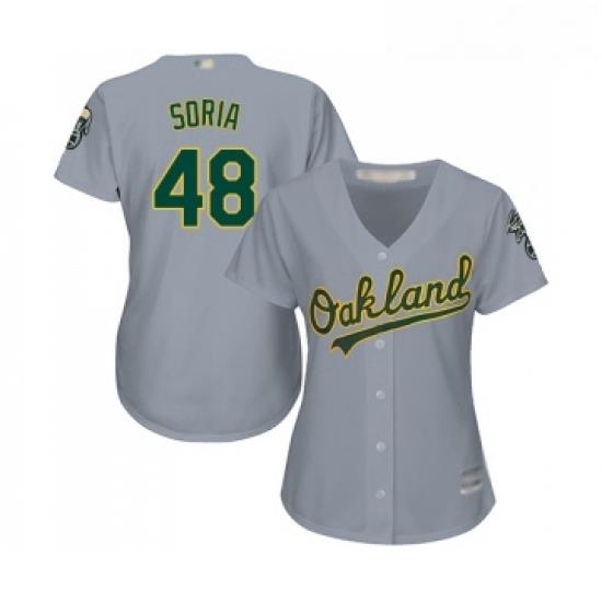 Womens Oakland Athletics 48 Joakim Soria Replica Grey Road Cool Base Baseball Jersey