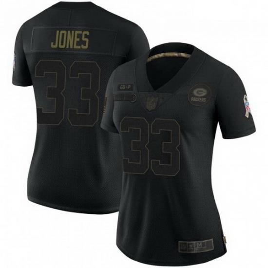 Women Nike Green Bay Packers 33 Aaron Jones 2020 Black Salute To Service Jersey