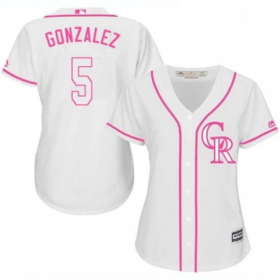 Womens Majestic Colorado Rockies 5 Carlos Gonzalez Authentic White Fashion Cool Base MLB Jersey