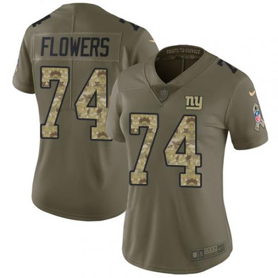 Nike Giants #74 Ereck Flowers Olive Camo Womens Stitched NFL Limited 2017 Salute to Service Jersey