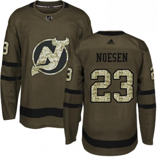 Mens Adidas New Jersey Devils 23 Stefan Noesen Authentic Green Salute to Service NHL Jersey