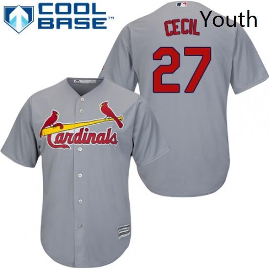 Youth Majestic St Louis Cardinals 27 Brett Cecil Authentic Grey Road Cool Base MLB Jersey