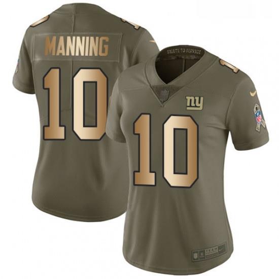 Womens Nike New York Giants 10 Eli Manning Limited OliveGold 2017 Salute to Service NFL Jersey