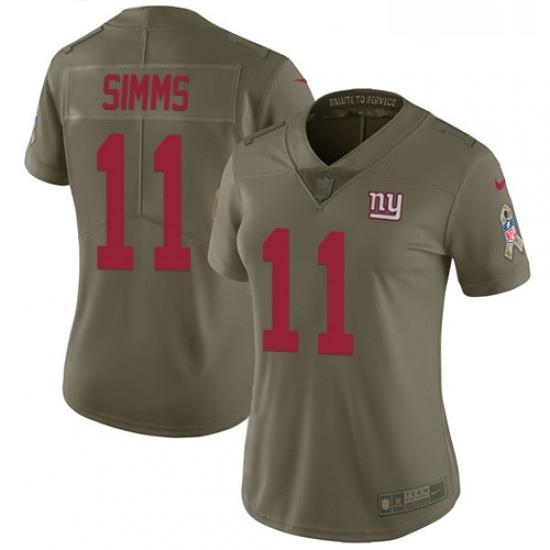 Womens Nike New York Giants 11 Phil Simms Limited Olive 2017 Salute to Service NFL Jersey