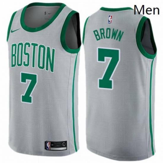 Mens Nike Boston Celtics 7 Jaylen Brown Swingman Gray NBA Jersey City Edition