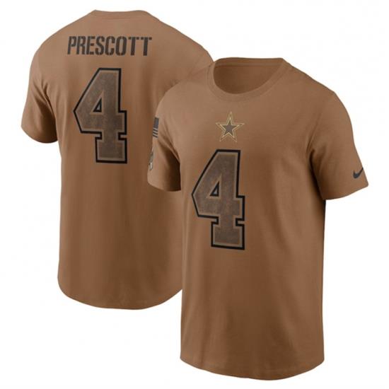 Men Dallas Cowboys 4 Dak Prescott 2023 Brown Salute To Service Name  26 Number T Shirt