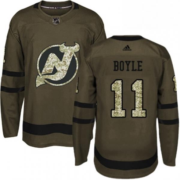 Mens Adidas New Jersey Devils 11 Brian Boyle Authentic Green Salute to Service NHL Jersey