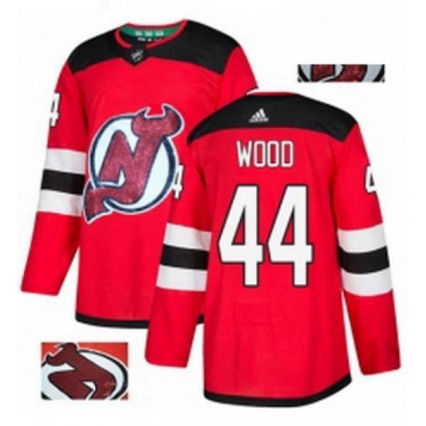 Mens Adidas New Jersey Devils 44 Miles Wood Authentic Red Fashion Gold NHL Jersey