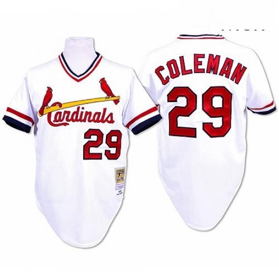 Mens Mitchell and Ness St Louis Cardinals 29 Vince Coleman Replica White Throwback MLB Jersey