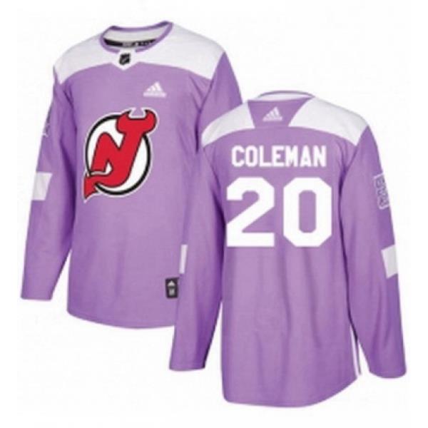 Mens Adidas New Jersey Devils 20 Blake Coleman Authentic Purple Fights Cancer Practice NHL Jersey