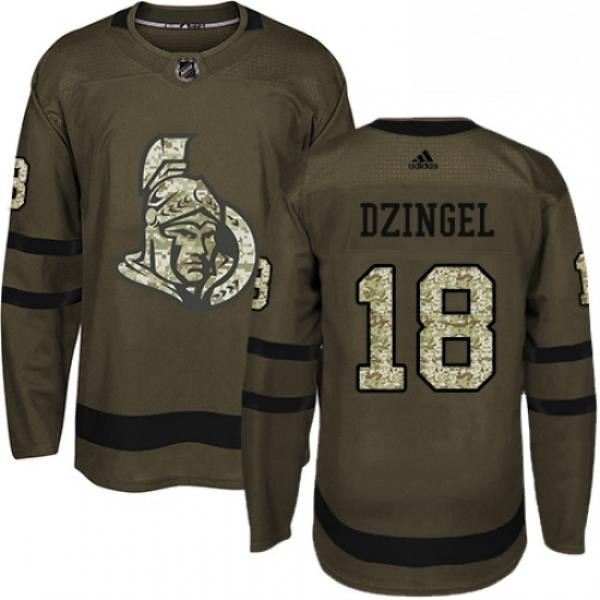 Mens Adidas Ottawa Senators 18 Ryan Dzingel Premier Green Salute to Service NHL Jersey