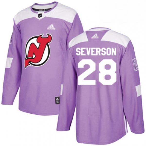 Mens Adidas New Jersey Devils 28 Damon Severson Authentic Purple Fights Cancer Practice NHL Jersey