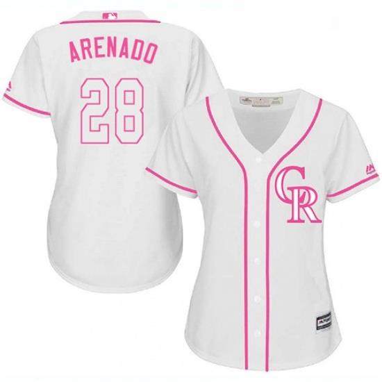 Womens Majestic Colorado Rockies 28 Nolan Arenado Authentic White Fashion Cool Base MLB Jersey