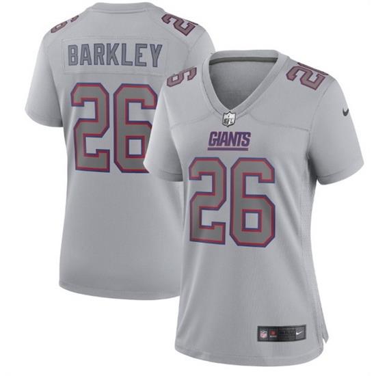 Women New York Giants 26 Saquon Barkley Grey Atmosphere Fashion Stitched Game Jersey