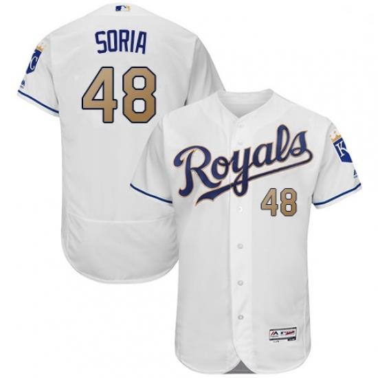 Mens Majestic Kansas City Royals 48 Joakim Soria White Home Flex Base Authentic MLB Jersey