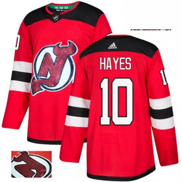 Mens Adidas New Jersey Devils 10 Jimmy Hayes Authentic Red Fashion Gold NHL Jersey