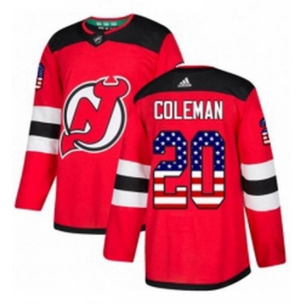 Mens Adidas New Jersey Devils 20 Blake Coleman Authentic Red USA Flag Fashion NHL Jersey