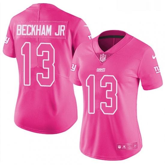 Womens Nike NeW York Giants 13 Odell Beckham Jr Limited Pink Rush Fashion NFL Jersey