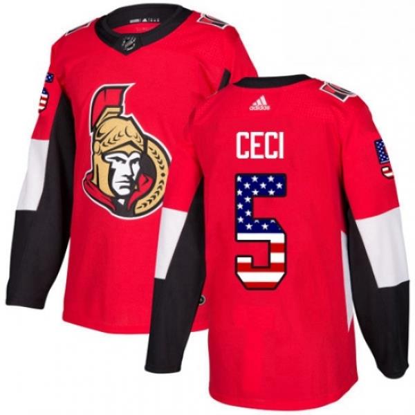 Mens Adidas Ottawa Senators 5 Cody Ceci Authentic Red USA Flag Fashion NHL Jersey