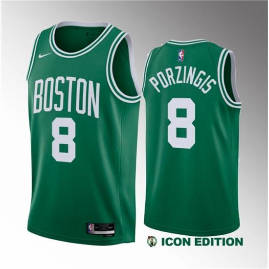 Men Boston Celtics 8 Kristaps Porzingis Green 2023 Draft Icon Edition Stitched Basketball Jersey