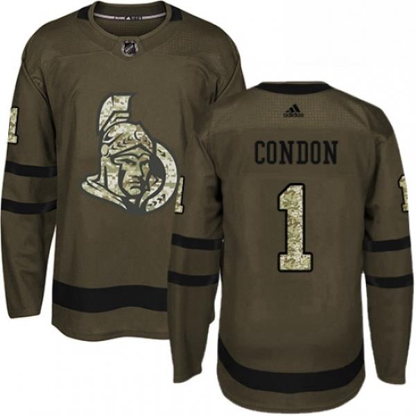 Mens Adidas Ottawa Senators 1 Mike Condon Premier Green Salute to Service NHL Jersey