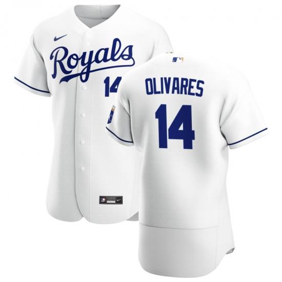 Men Kansas City Royals 14 EdWard Olivares Men Nike White Home 2020 Flex Base Player MLB Jersey