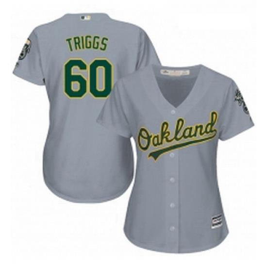 Womens Majestic Oakland Athletics 60 Andrew Triggs Replica Grey Road Cool Base MLB Jersey