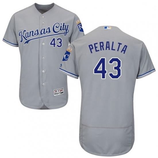 Mens Majestic Kansas City Royals 43 Wily Peralta Grey Road Flex Base Authentic Collection MLB Jersey