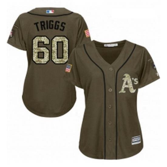 Womens Majestic Oakland Athletics 60 Andrew Triggs Authentic Green Salute to Service MLB Jersey