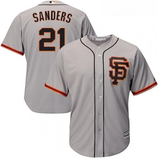 Youth Majestic San Francisco Giants 21 Deion Sanders Replica Grey Road 2 Cool Base MLB Jersey