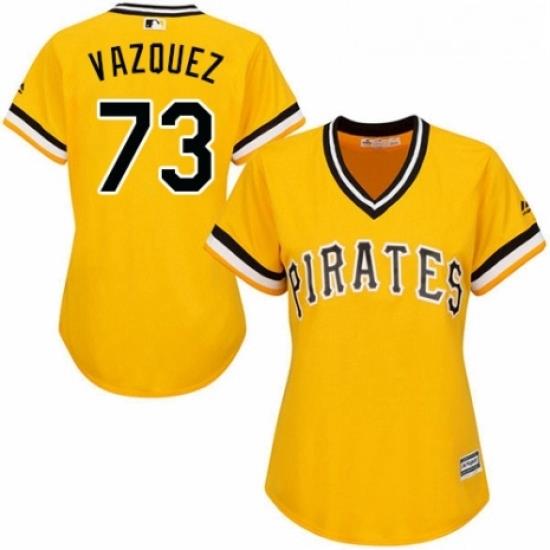 Womens Majestic Pittsburgh Pirates 73 Felipe Vazquez Replica Gold Alternate Cool Base MLB Jersey