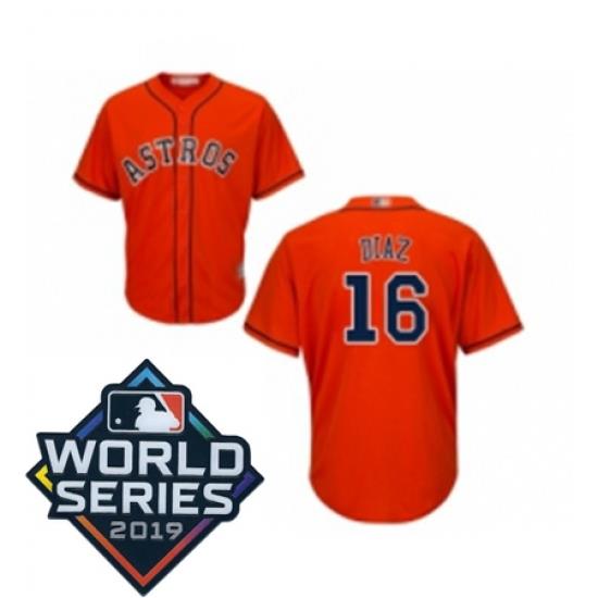 Mens Houston Astros 16 Aledmys Diaz Replica Orange Alternate Cool Base Baseball jersey