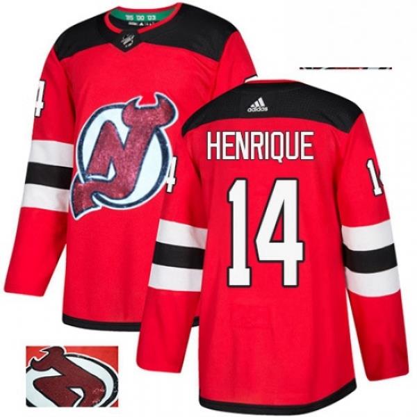 Mens Adidas New Jersey Devils 14 Adam Henrique Authentic Red Fashion Gold NHL Jersey