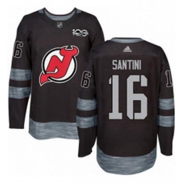 Mens Adidas New Jersey Devils 16 Steve Santini Authentic Black 1917 2017 100th Anniversary NHL Jersey