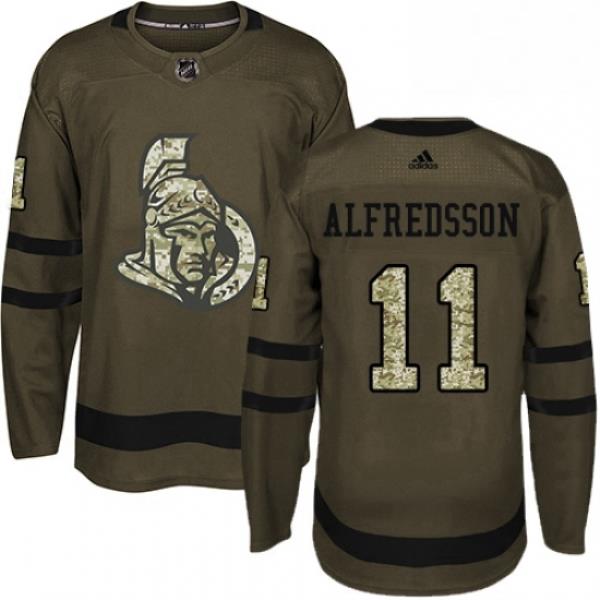 Mens Adidas Ottawa Senators 11 Daniel Alfredsson Premier Green Salute to Service NHL Jersey