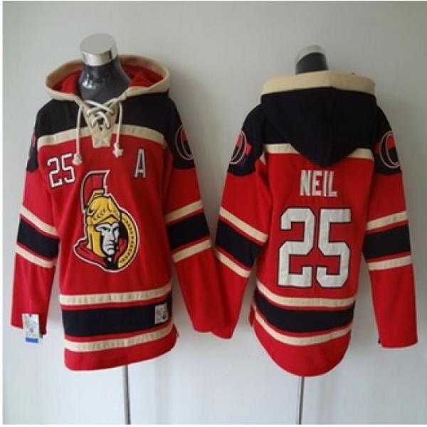 Ottawa Senators #25 Chris Neil Red Sawyer Hooded Sweatshirt Stitched NHL Jersey