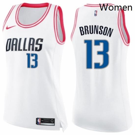 Womens Nike Dallas Mavericks 13 Jalen Brunson Swingman WhitePink Fashion NBA Jersey