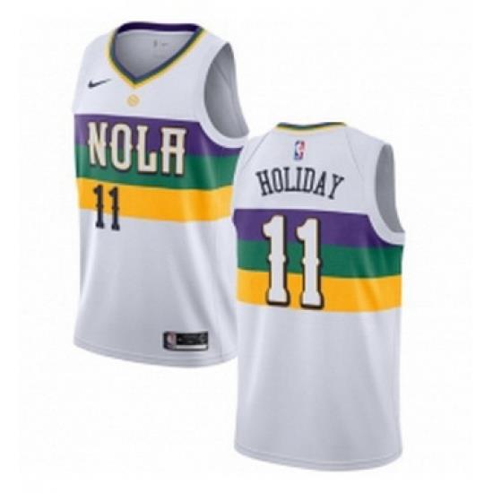 Womens Nike New Orleans Pelicans 11 Jrue Holiday Swingman White NBA Jersey City Edition