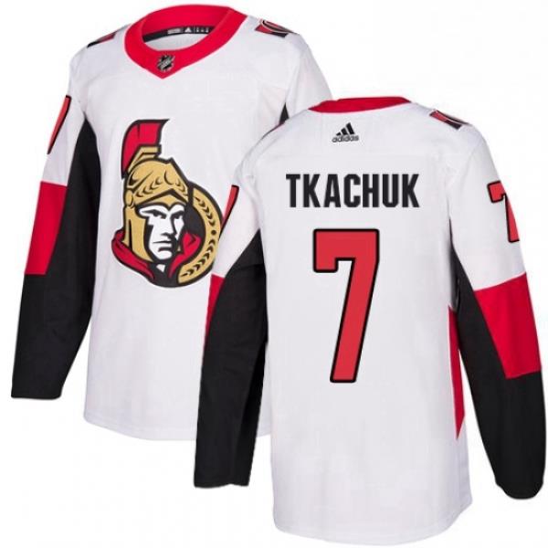 Mens Adidas Ottawa Senators 7 Brady Tkachuk Authentic White Away NHL Jersey