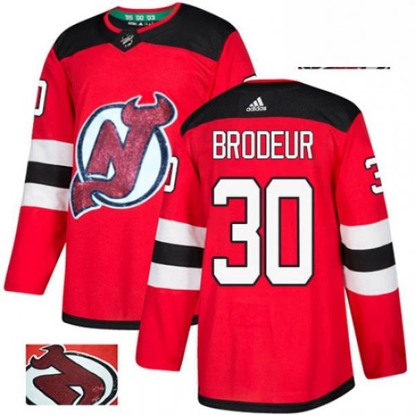 Mens Adidas New Jersey Devils 30 Martin Brodeur Authentic Red Fashion Gold NHL Jersey