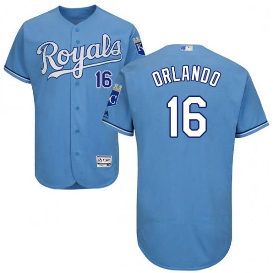 Mens Majestic Kansas City Royals 16 Paulo Orlando Light Blue Alternate Flex Base Authentic Collection MLB Jersey