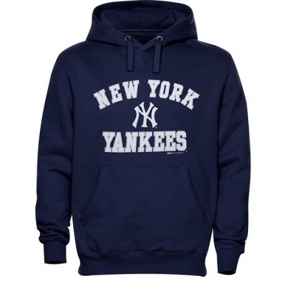 Men MLB New York Yankees Stitches Fastball Fleece Pullover Hoodie Navy Blue