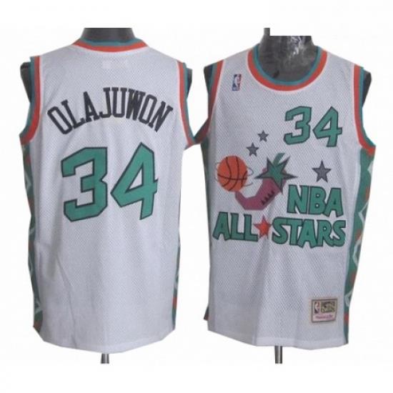 Mens Mitchell and Ness Houston Rockets 34 Hakeem Olajuwon Swingman White 1996 All Star Throwback NBA Jersey