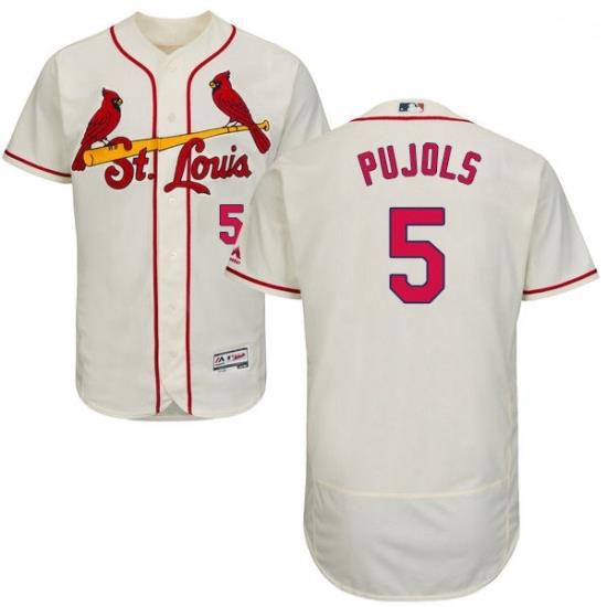 Mens Majestic St Louis Cardinals 5 Albert Pujols Cream Alternate Flex Base Authentic Collection MLB Jersey