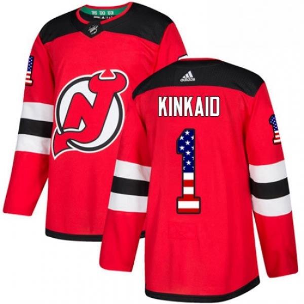 Mens Adidas New Jersey Devils 1 Keith Kinkaid Authentic Red USA Flag Fashion NHL Jersey