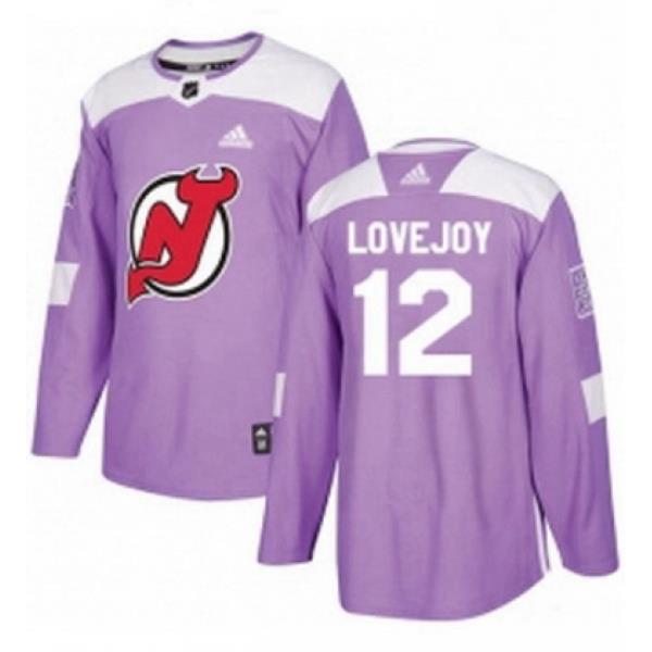 Mens Adidas New Jersey Devils 12 Ben Lovejoy Authentic Purple Fights Cancer Practice NHL Jersey