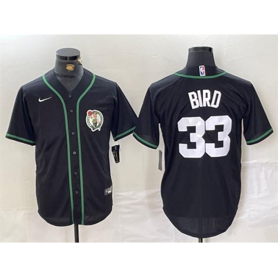 Men Boston Celtics 33 Larry Bird Black With Patch Stitched Baseball Jersey