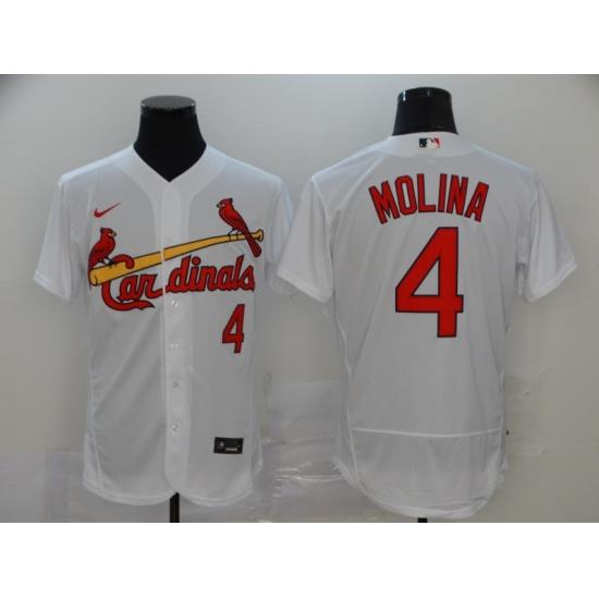 Men's St. Louis Cardinals #4 Yadier Molina White Stitched Flex Base Jersey