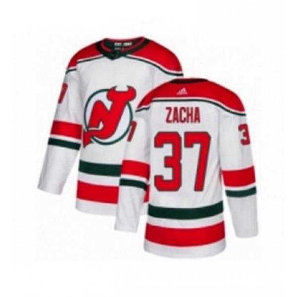 Mens Adidas New Jersey Devils 37 Pavel Zacha Authentic White Alternate NHL Jersey